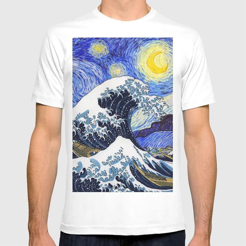 Hokusai, «The Great Wave off Kanagawa»+ Ван Гог, «Звездная ночь» футболка wave moon blue