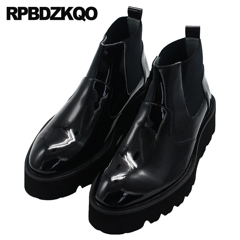 

slip on platform autumn 2019 high sole black shoes designer real leather luxury men full grain boots chelsea genuine thick soled
