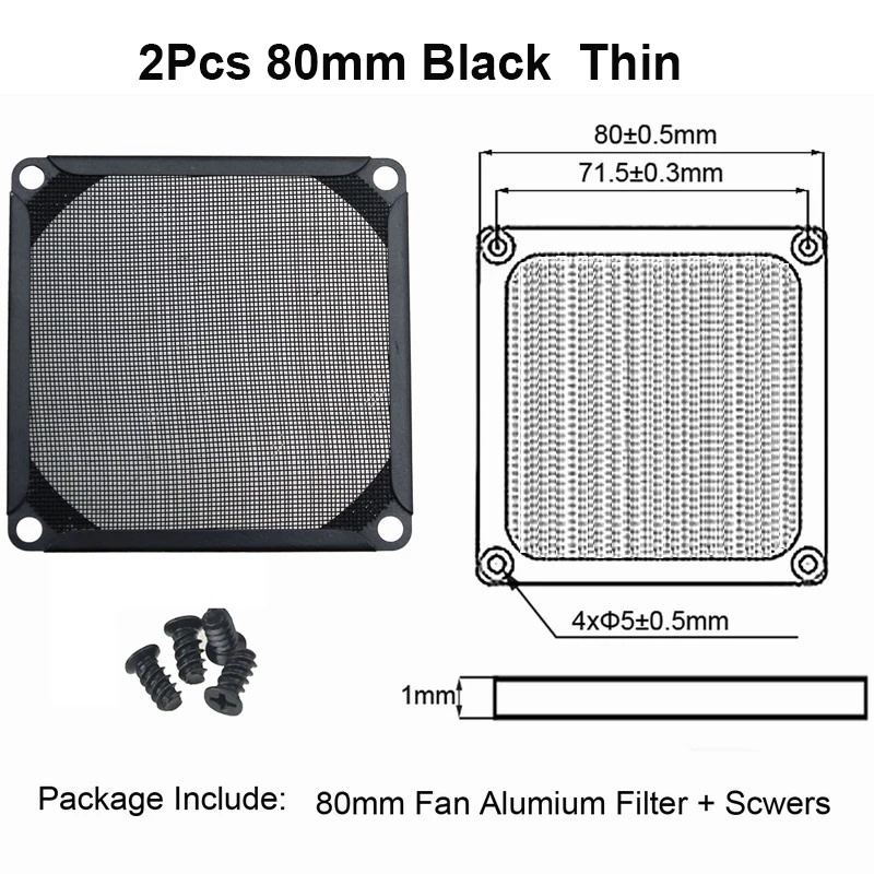 2pcs 80mm 2 шт. Younuon 80 мм 120 мм 140 мм черный пылезадерживающий фильтр для вентилятора вентилятор для ПК Алюминий Пылезащитная сетка покрывало 8 см на высоком каблуке 12 см; высота каблука 14 см - Цвет: 2pcs 80mm