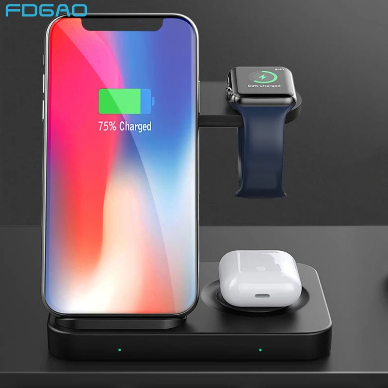 3 in 1 15W Qi Wireless Charger Dock Station for iPhone 11 Pro Samsung S20 Buds Fast Charging Stand For Airpods Pro Apple Watch|Wireless Chargers| - AliExpress