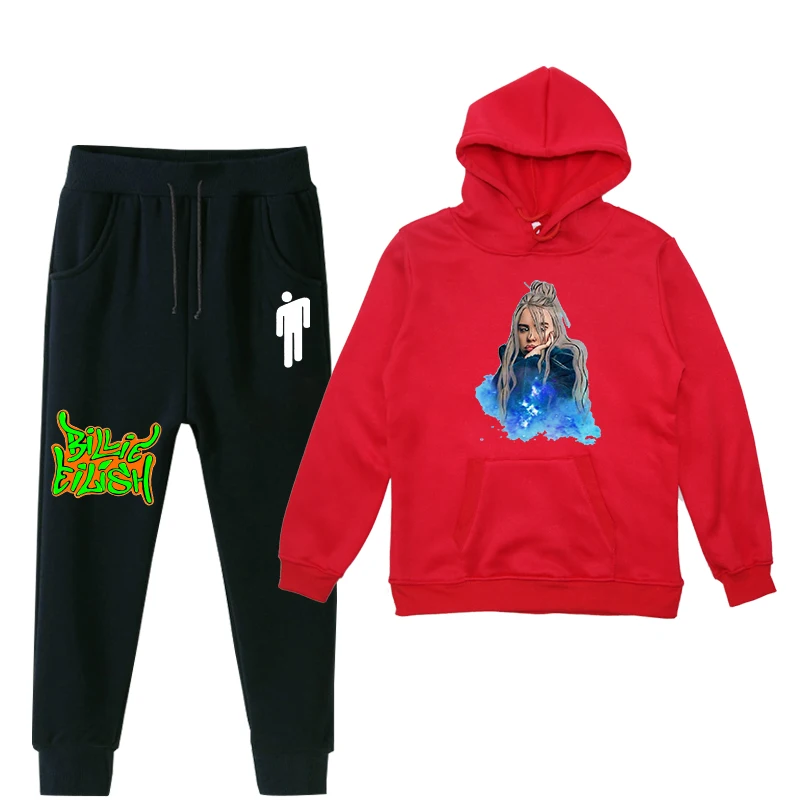 Billie Eilish/костюм с капюшоном для малышей; сезон осень-зима; теплая толстовка с капюшоном для мальчиков и девочек; спортивные штаны; детская зимняя одежда; свитер