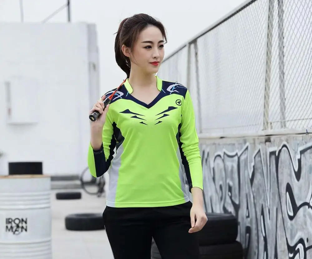Рубашка для бадминтона с длинным рукавом, Спортивная рубашка для тенниса, Женская/Мужская Спортивная одежда для настольного тенниса, дышащие рубашки для тренировок и бега - Цвет: B130 Women shirts
