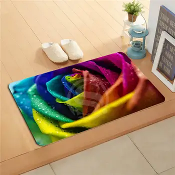 

W530L6 Custom Rainbow Rose Flower Watercolor Painting Doormat Home Decor Door mat Floor Mat Bath Mats foot pad #F6