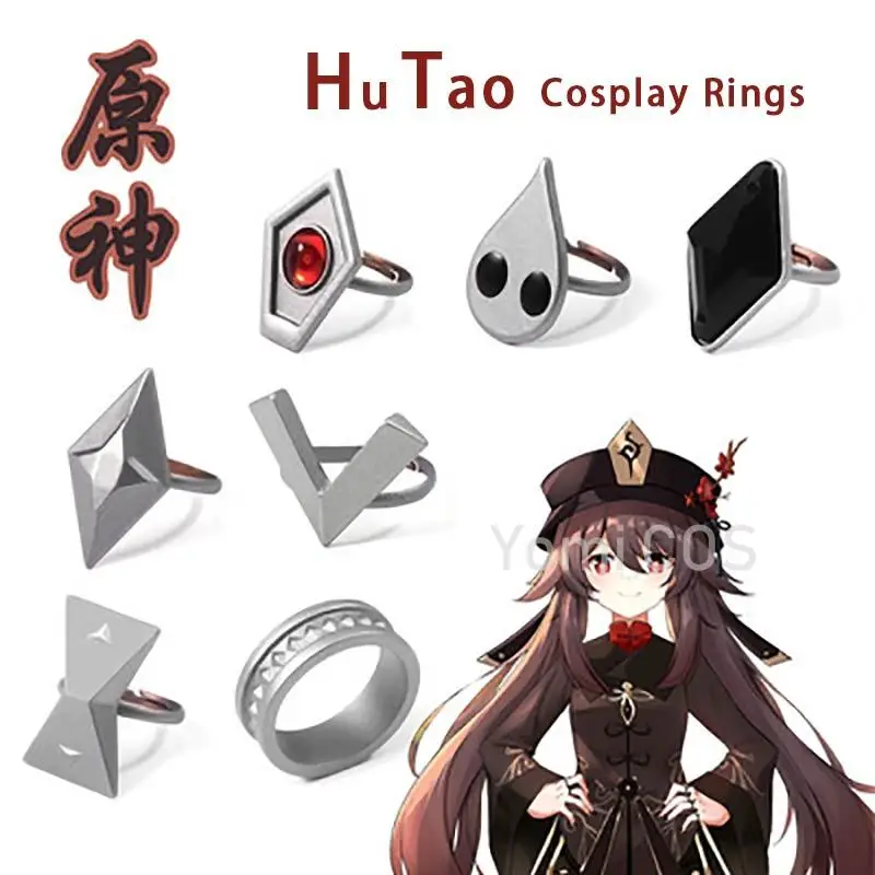 

7pcs Set Genshin Impact Hutao Cosplay Game Accessories Rings Props Stage Property Ring Jewelry Project Characters Props Gift