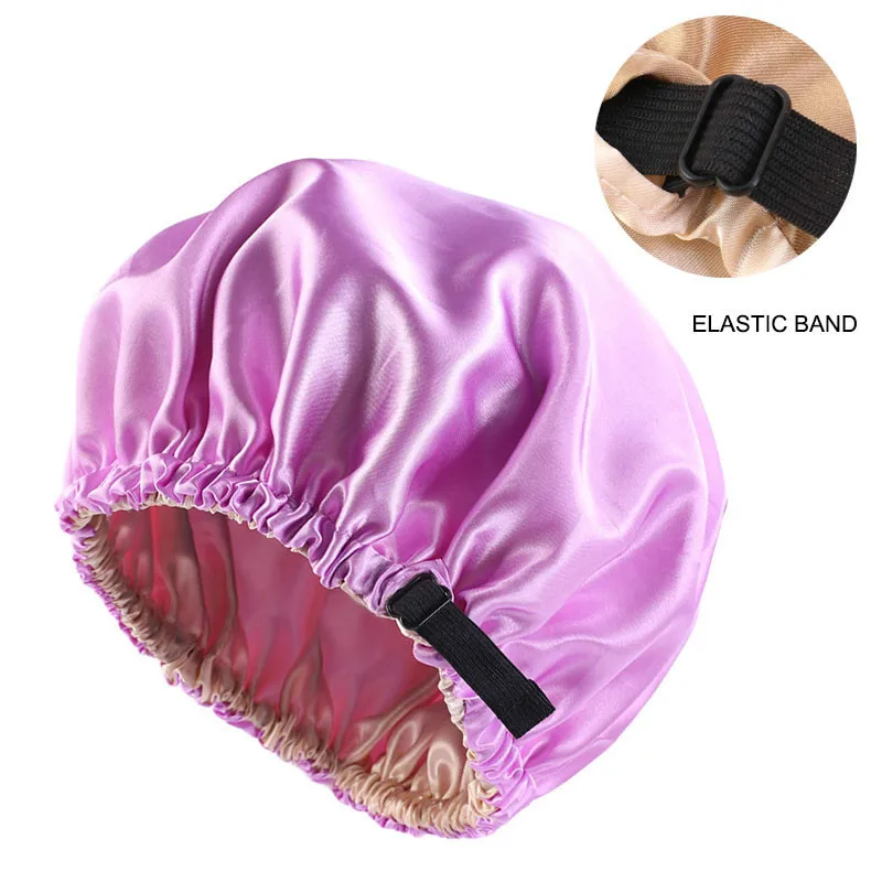Wholesale Silky Satin Bonnet Hair Cap Double Layer Sleep Night Cap with Invisible Flat Adjusting Button Head Cover Bonnet Hat