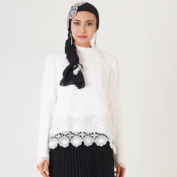 

High-end stand collar cotton lace top high-end Muslim women's bottoming high collar Top