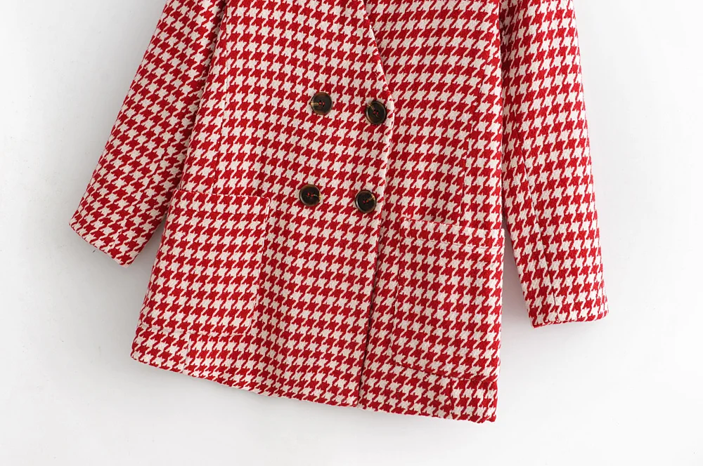 Женское зимнее длинное пальто повседневные блейзеры poppy plaid v шеи двубортное красное SML с полной подкладкой с длинным рукавом Прямая