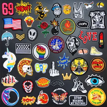 

Bomb Alien Shoe DIY Iron on Patch for Clothing Embroidered Sewing Applique Woven Badge Sew On Patches POW WOW LOVE OOPS