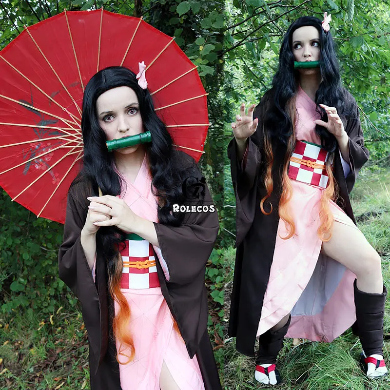ROLECOS аниме демон Slayer Kamado Nezuko Косплей Костюм Kimetsu no Yaiba Хэллоуин женское кимоно