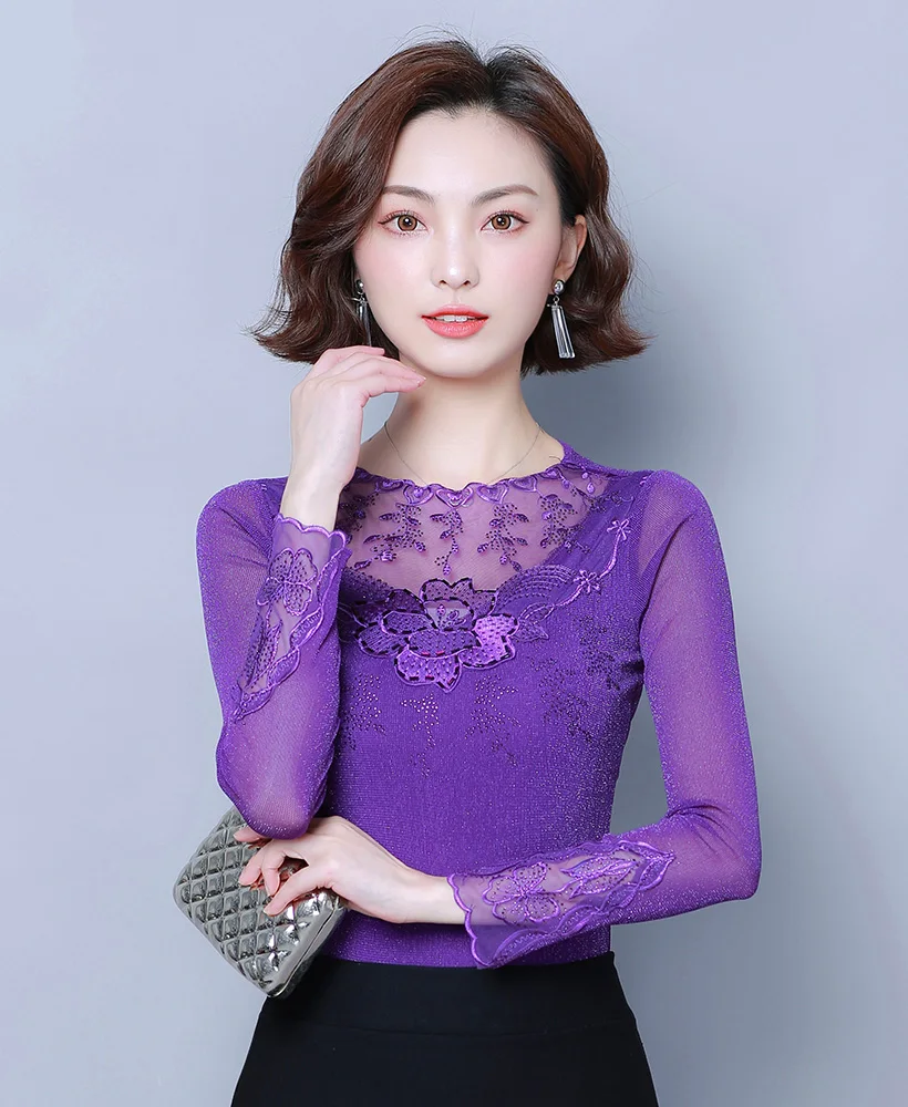 Женские blusas mujer de moda Осенняя Сетчатая футболка с длинными рукавами модная повседневная открытая футболка Женские топы и рубашки
