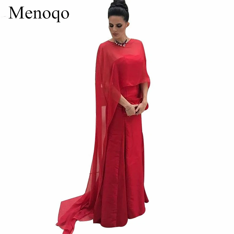 Arabische Rode Avondjurk Met Chiffon Cape Lange Satin Mermaid Vrouwen Partij Jassen Bruiden Moeder Jurken voor Bruiloften 2019 P17JY30 Arabische Rode Avondjurk Met Chiffon Cape Lange Satin Mermaid Vrouwen Partij Jassen Bruiden Moeder Jurken voor Bruiloften 2019 P17JY30
