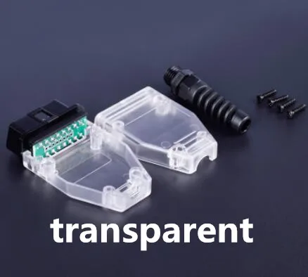 Автомобильный OBD2 16-контактный разъем OBD с вилкой+ чехол+ SR+ винт OBDII - Цвет: transparent