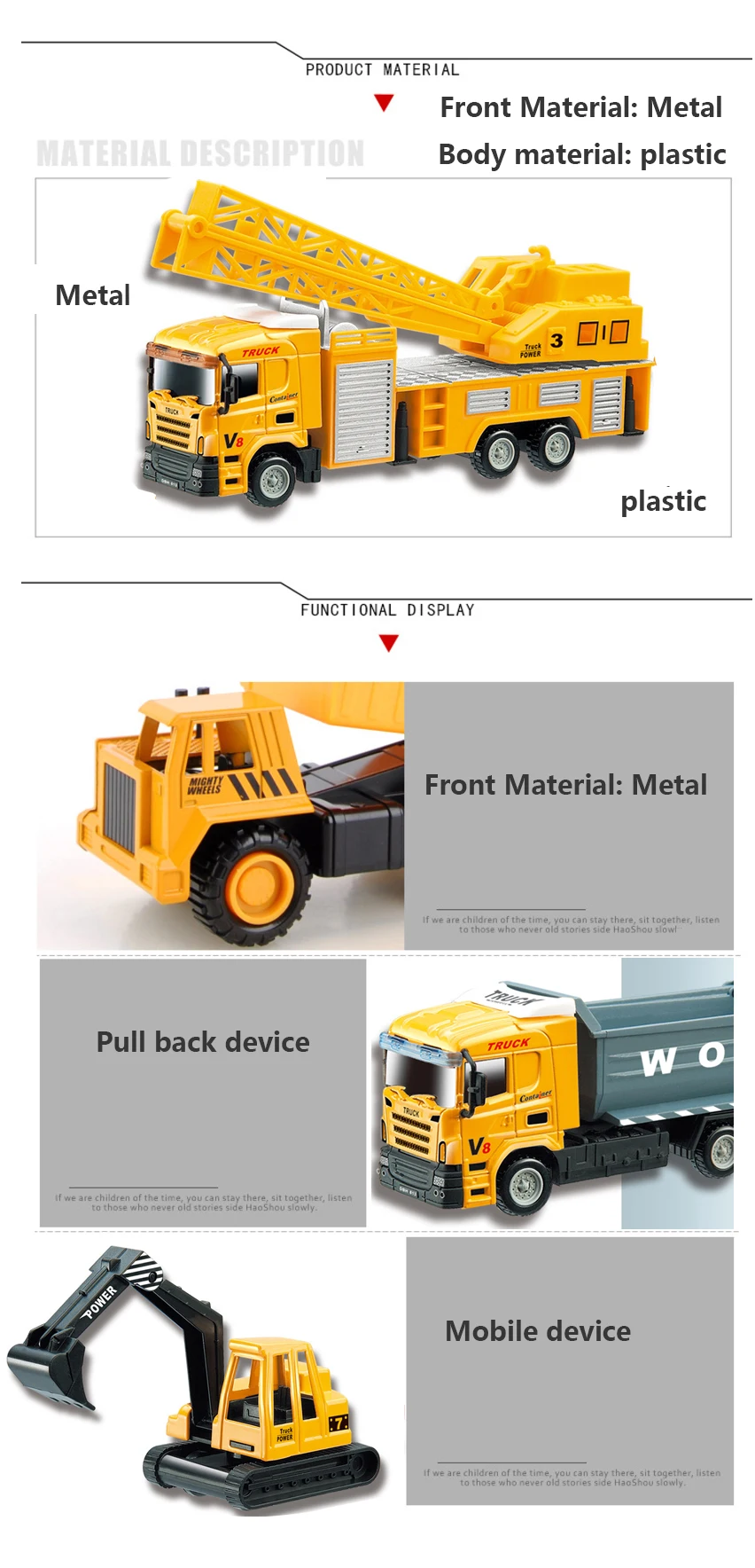 Pull Back Alloy Car Bulldozer Forklift Helicopter Crane Excavator Dump Concrete Truck Engineering Toy Vehicle Toys for Boys
