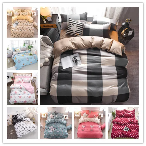 

Modern Brief Plaid And White Spot Printed Bedding Sets Microfiber Soft Duvet Cover Twin Full Queen Size