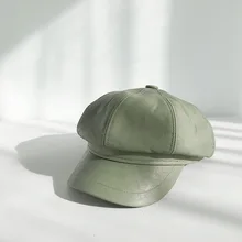 Зимняя восьмиугольная кепка авокадо зеленого цвета, береты для девочек, шапки для женщин, газетные шапки, женские береты в британском стиле из искусственной кожи, уличная шапка