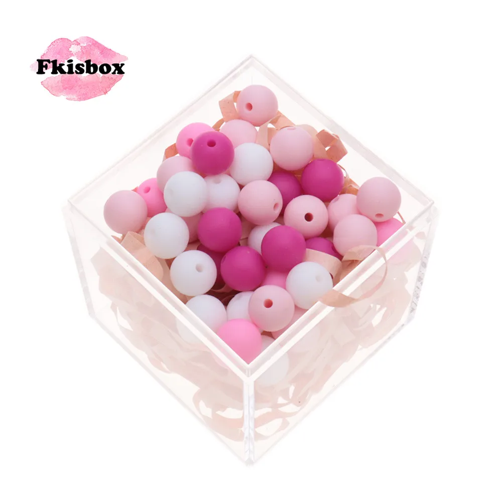 Fkisbox 50pcs 15mm Round Silicone Beads BPA Free Baby Teether Teething Jewelry Babies Newborn Pacifier Chain Rattle Accessories 10pcs silicone beads teething hexagon 14mm 17mm baby teether toys bpa free newborn pacifier chain bead chewable teething beads