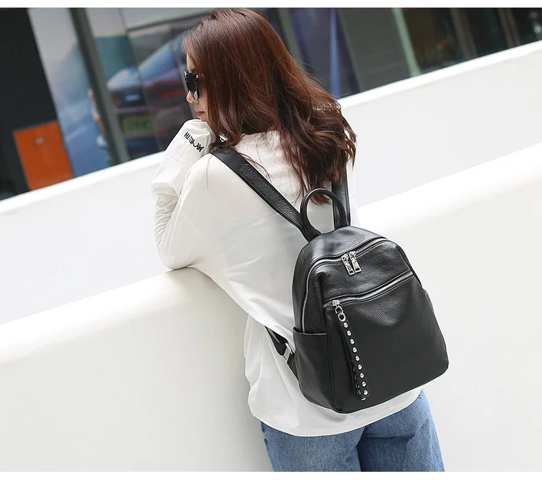 ZENCY 100% Soft Genuine Leather Silver Hardware Women's Backpacks Ladies Girl First Layer Cowhide Female School Book Backpack stylish sling bags