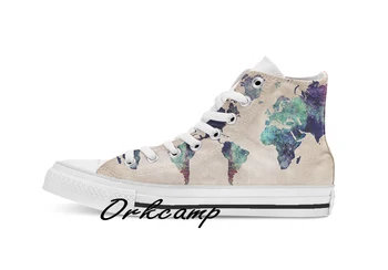 

World Map cold World Custom Casual High Top lace-up Canvas shoes sneakers Drop shipping