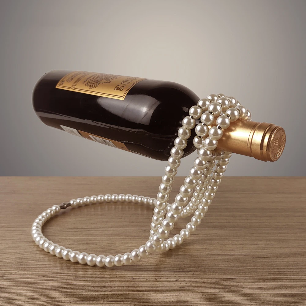 Creative Pearl Necklace Wine Rack Luxury Magic Metal Resin Hanging  Suspension Wine Bottle Holder Rack Home Desktop Decoration