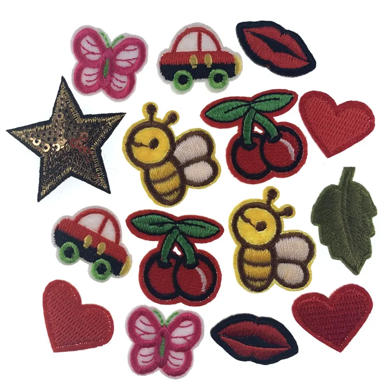 5Pcs Embroidery patches for clothing Heart Butterfly Star Bee Cherry iron on patches fabric for cap bag accessories