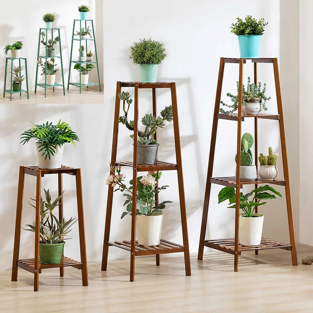 4 Layers Simplicity Wood Stand For Plants Landing Type Light Extravagant Multi-storey Shelf Indoor Flowerpot Frame Flower Stand garden furniture sale