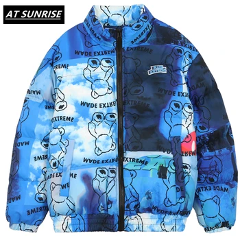 

2020men winter jacket parkas coat Hip Hop Thick Cotton Jackets Fashion Casual little Bear print streetwear Oversized jacket tops