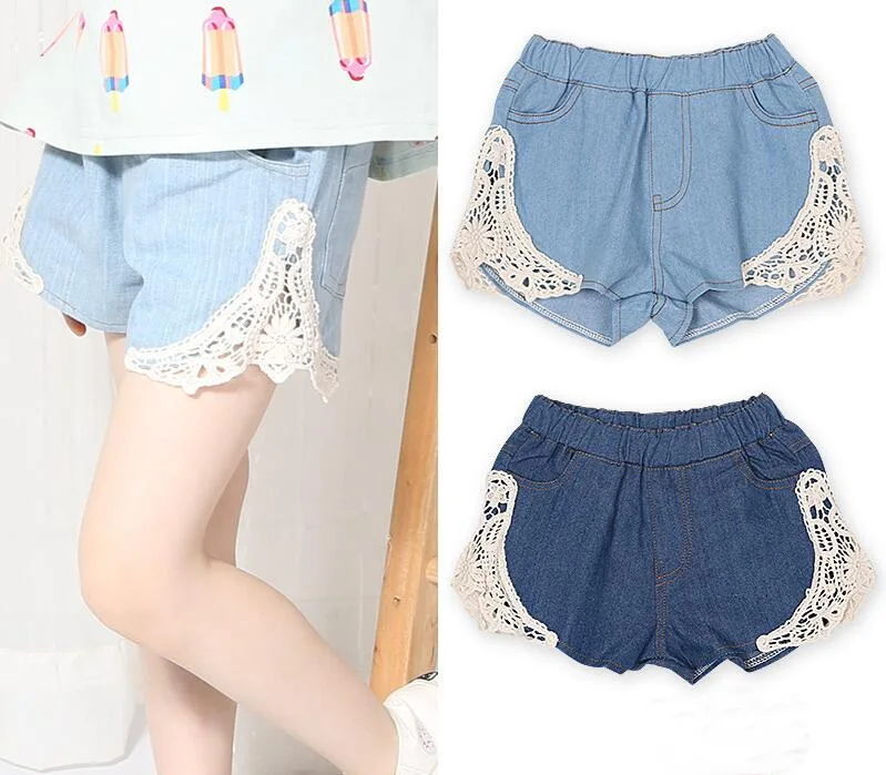 Новые летние корейские кружевные джинсовые шорты с дырками для девочек