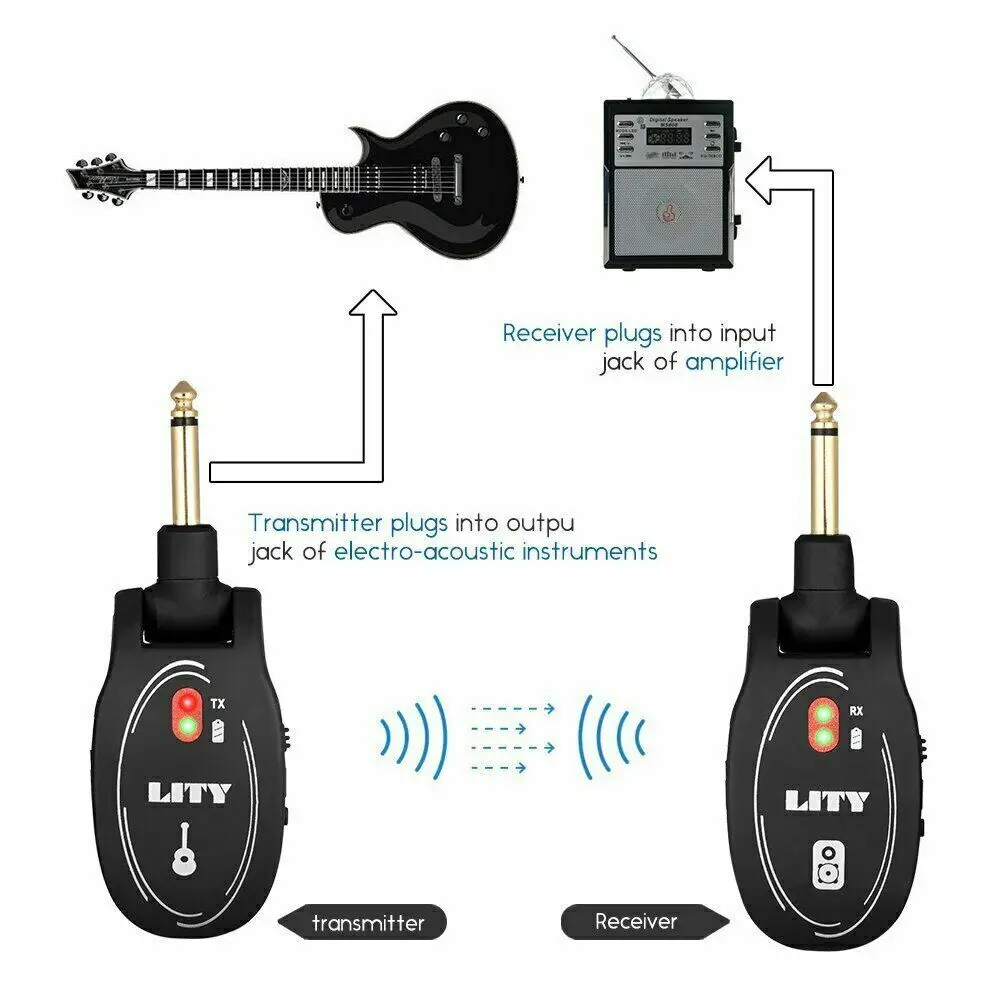 2,4G Беспроводная аудио система передатчик наборы приемников для электрогитары бас 50 м Диапазон перезаряжаемый электрический бас