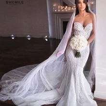 Сексуальная Бисероплетение Хрустальная Русалочка Свадебные платья милое атласное белое свадебное платье изготовление под заказ платье невесты до пола платья