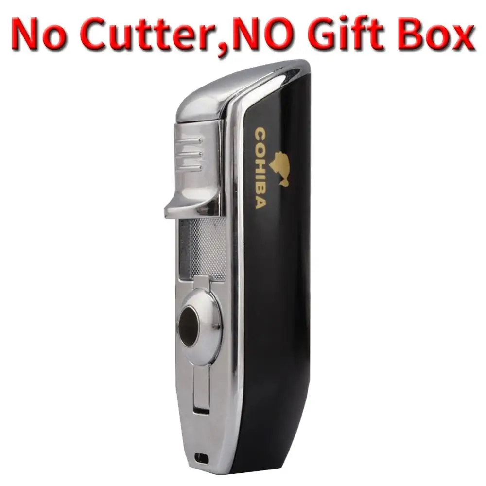 Only Lighter COHIBA из нержавеющей стали Острый сигарный Нож металлический ветрозащитный 3 струйный газовый сигаретный прикуриватель W/удар аксессуары для сигар набор - Цвет: Only Lighter