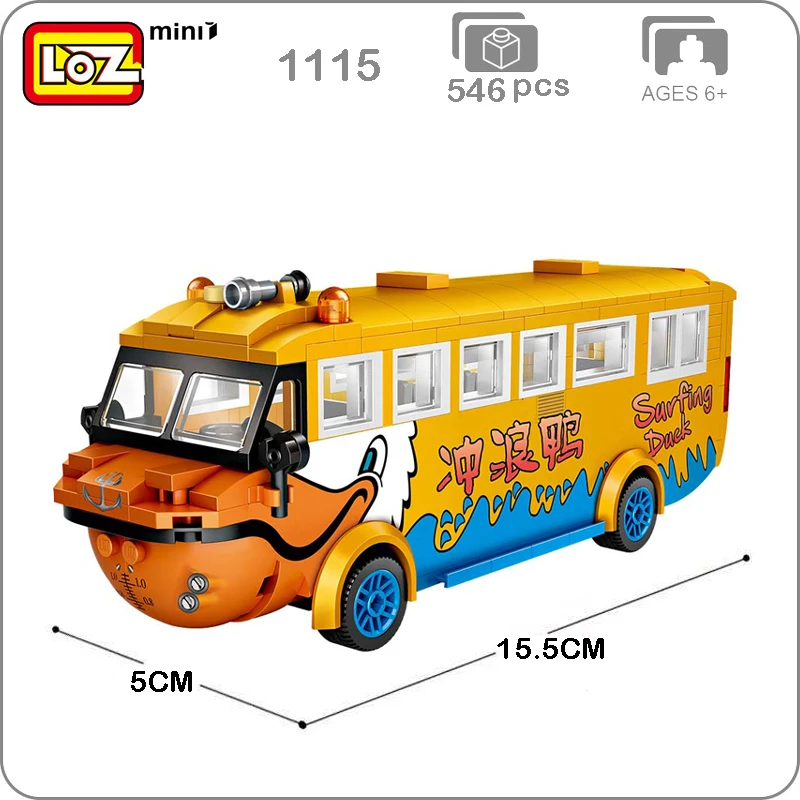 

LOZ 1115 Surfing Duck Yellow Bus Amphibious Car 3D Model 546pcs DIY Mini Blocks Bricks Diamond Small Building Toy no Box