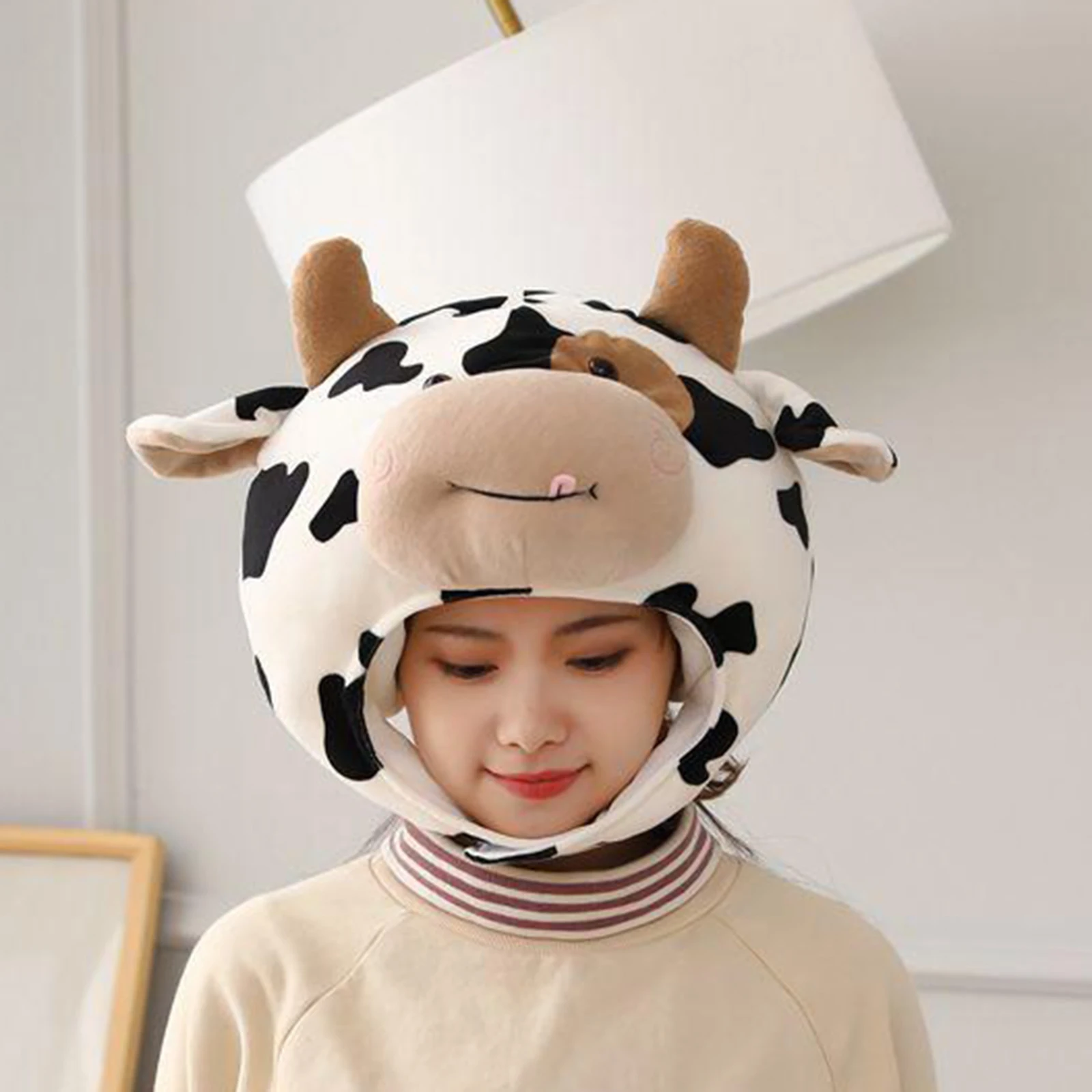 Cow Hat Plush Toy Cute Girls Winter Hat Head Warmer Photo Supplies Props Headdress