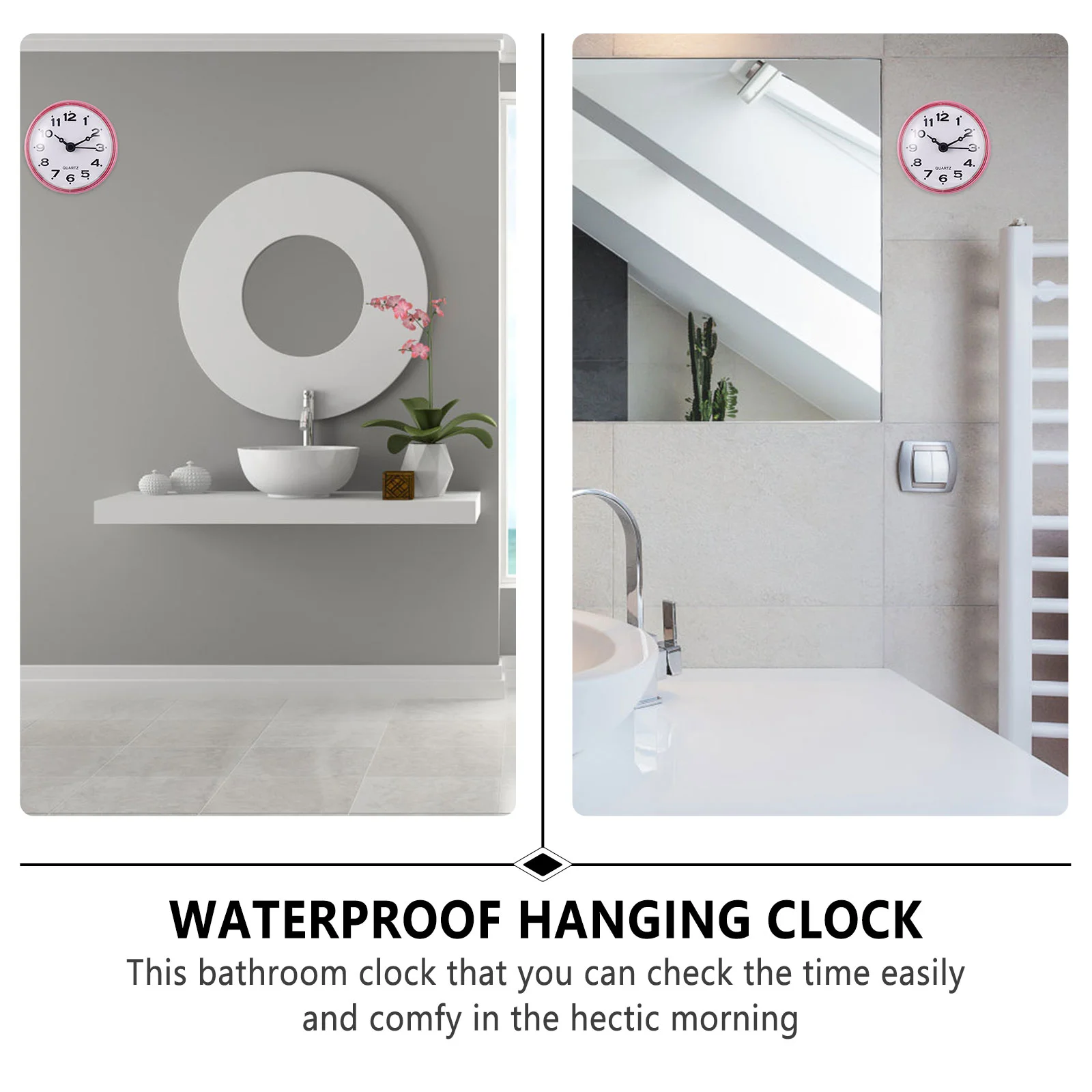 1Pc Wall Clock Bathroom Mute Wall Clock Suction Cup Hanging Clock 