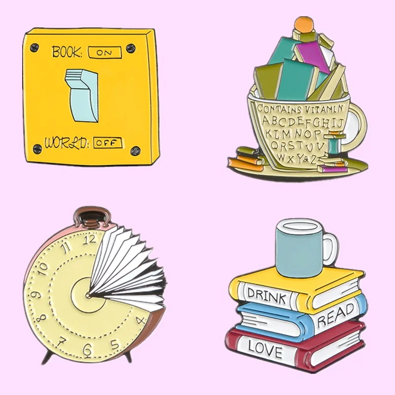 ReadingEnamelPinMentalFoodBookClockBroochesBagClothesLapel