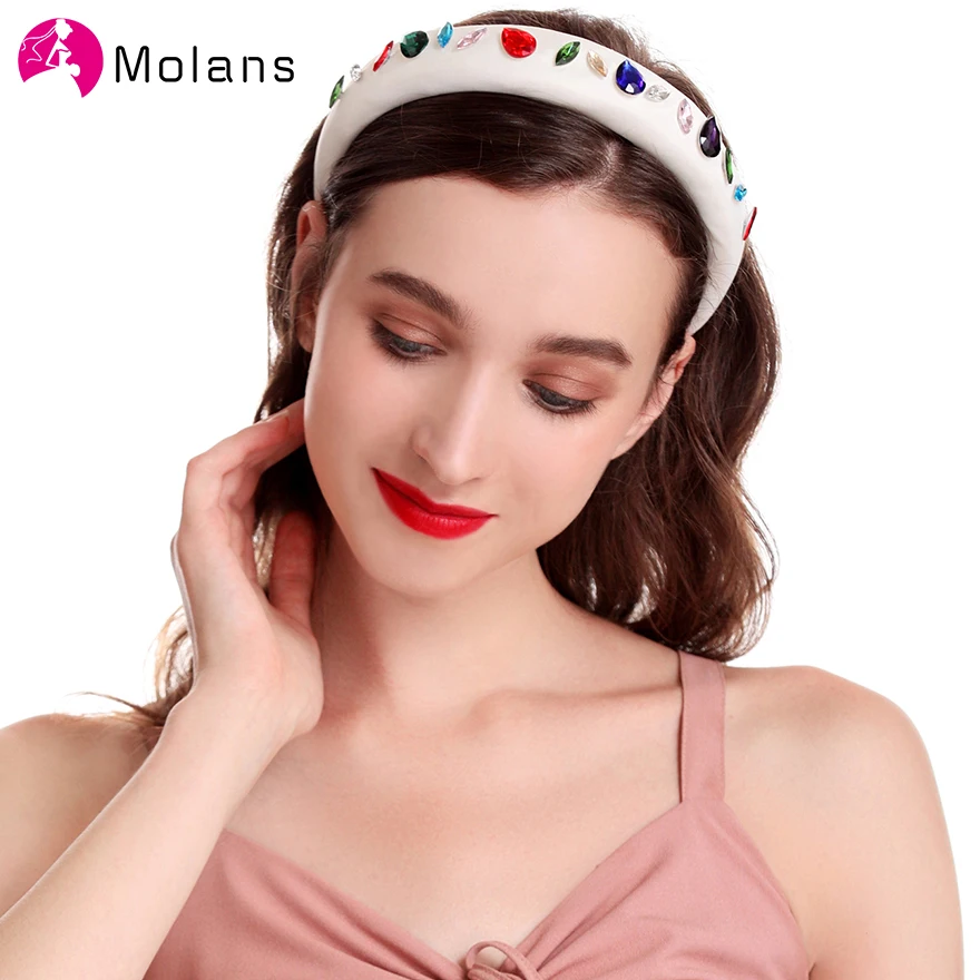 

Molans New Thick Sponge Hairbands Solid Candy Color Fabric Women Thick Headbands Baroque Crystal Wide Hair Hoops Headpieces