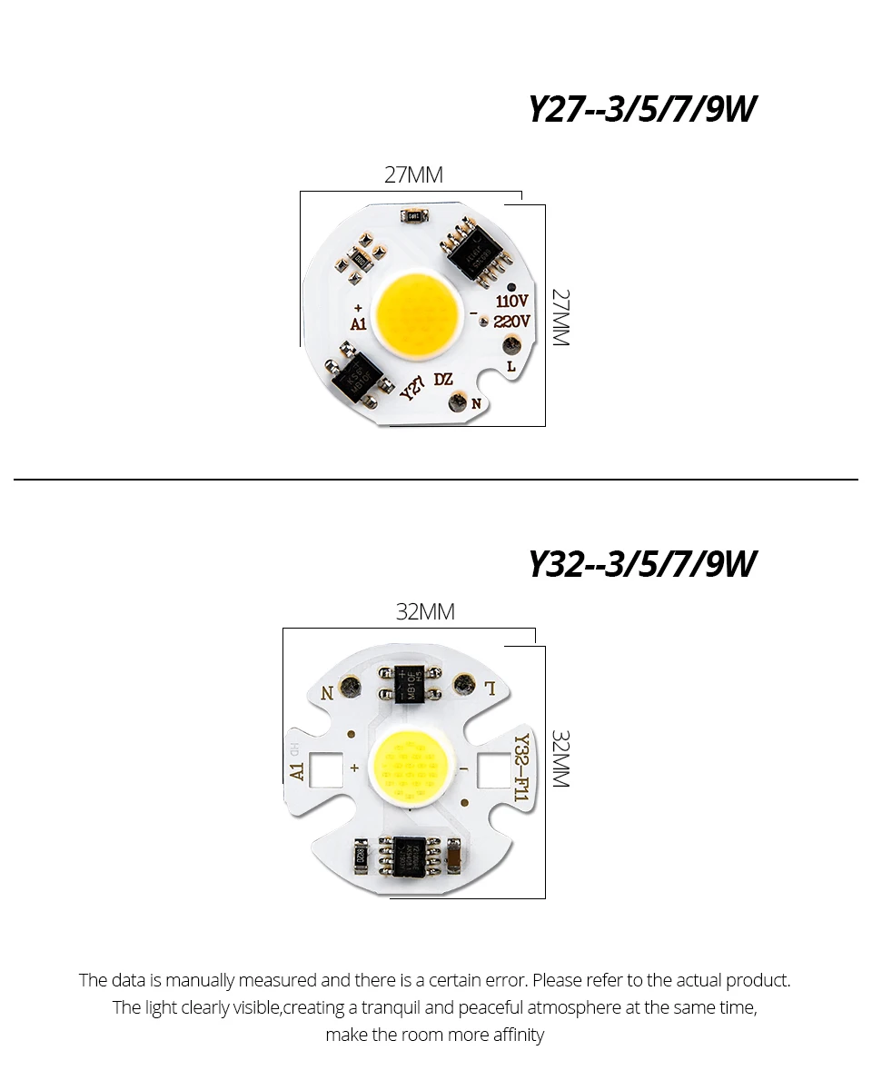 Y27 Y32 мини COB светодиодный светильник 220 В 110 В 3 Вт 5 Вт 7 Вт 9 Вт круглый светодиодный COB Чип Диодная лампа для Точечный светильник не нужен драйвер DIY прожектор светильник