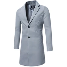 Новая мужская Зимняя шерстяная Длинная ветровка, молодежная Красивая деловая Повседневная однотонная шерстяная куртка