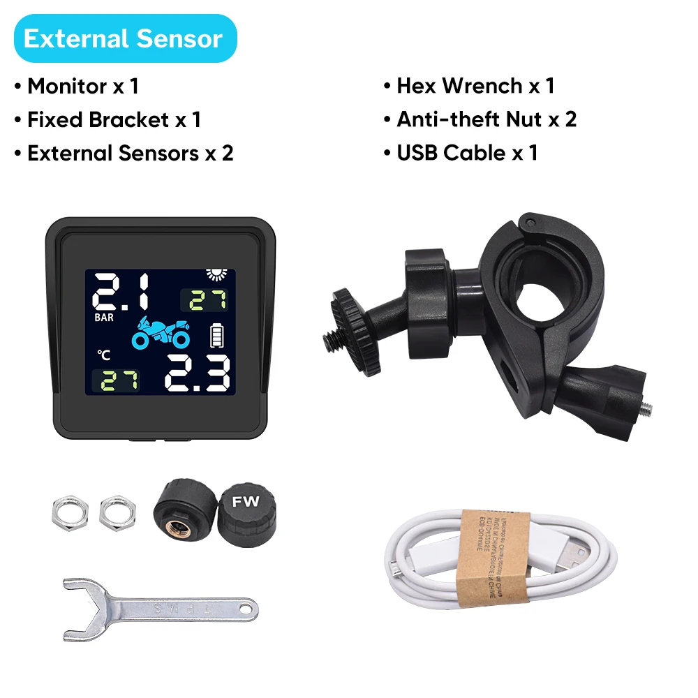 External Sensor Deelife TPMS мотоциклетная система контроля давления в шинах водонепроницаемый Солнечный Мотоцикл монитор внешний датчик давления для мото - Тип: External Sensor