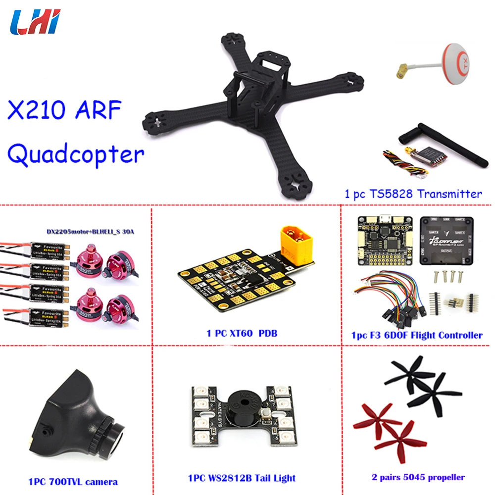 LHI X210 210 углеродное волокно F3 Контроллер полета Acro DX2205 2300KV мотор 20A BLHeli-s/LittleBee 30A ESC для QAV250 RC самолета