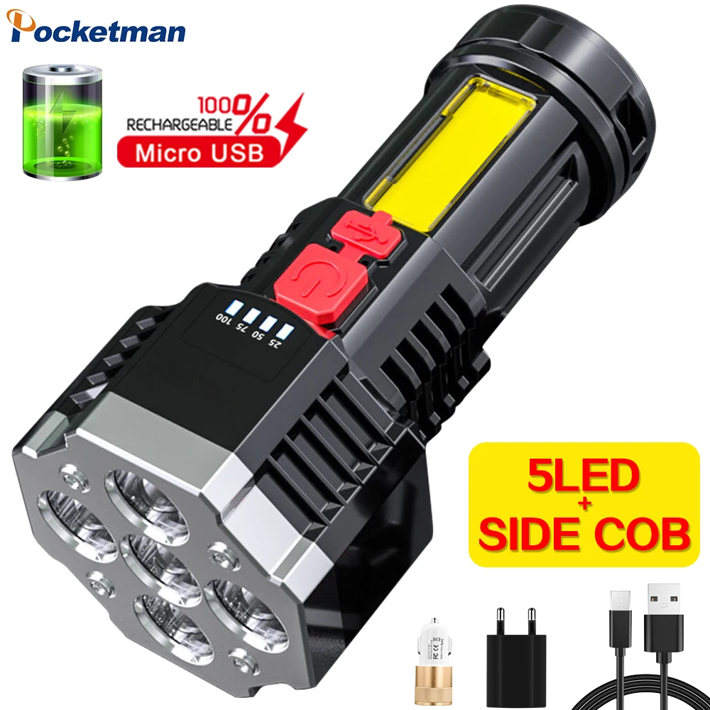 Pocketman LED Flashlight Portable Camping Flashlights Zoomable Torch Waterproof Torches Use 18650 Battery rechargeable flashlights