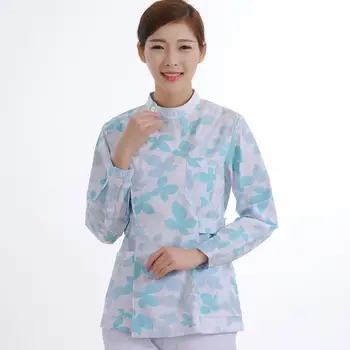 

2020 Workwear Leaf Printing Surgical Gown Medical Professional Uniform Tops Pet Hospital Doctor Nurse Long Sleeved Uniform