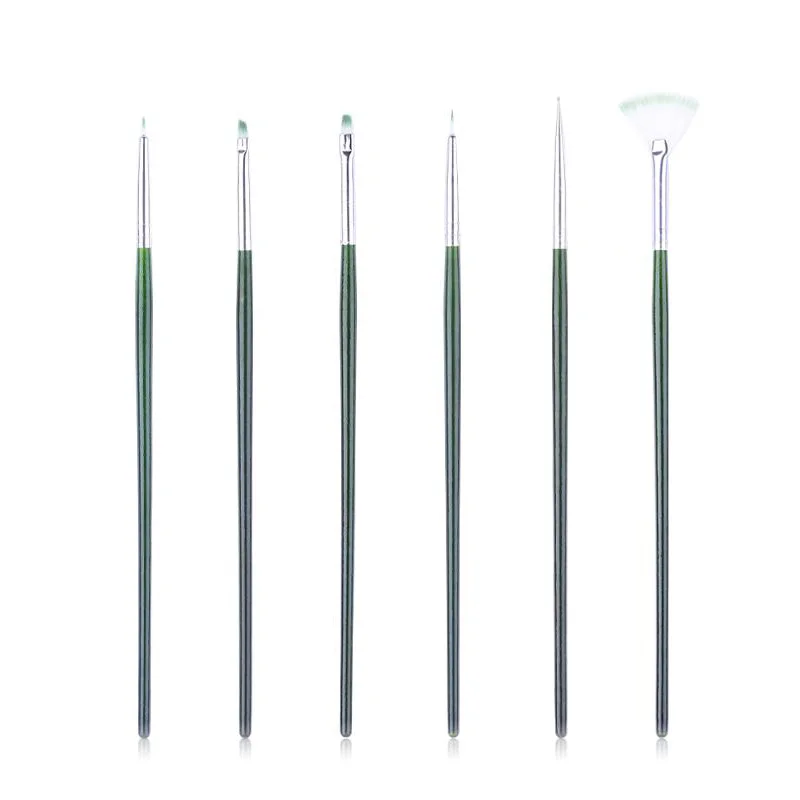 6 pcs green LEMOOC набор кистей для маникюра, акриловый УФ гель для ногтей, кисть, ручка, смешанный размер, Раскрашивание, дизайн, ручка для дизайна ногтей, инструменты для маникюра - Цвет: 6 pcs green