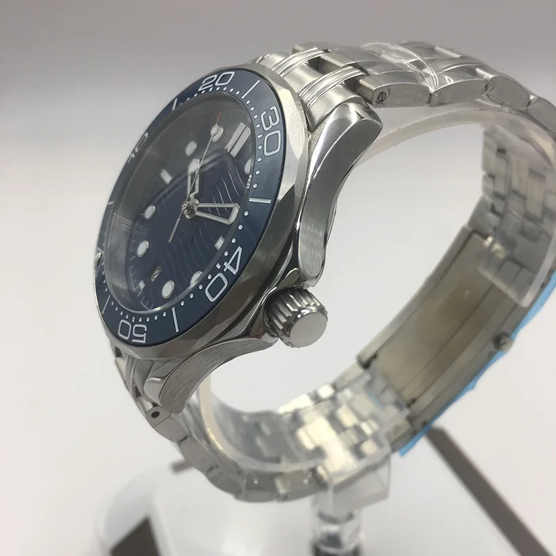 007 Мужские автоматические механические часы с синим циферблатом с керамическим ободком и датой водонепроницаемые светящиеся часы из нержавеющей стали 43 мм