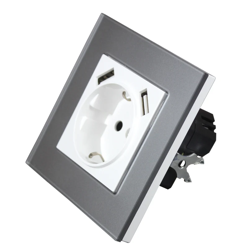 Grey white color USB настенная розетка для зарядки телефона двойной USB Порты и разъёмы 5V 2A Usb electrique приз usb murale в комплект не входит; цвет серый; F1-01HH - Тип: Grey white color