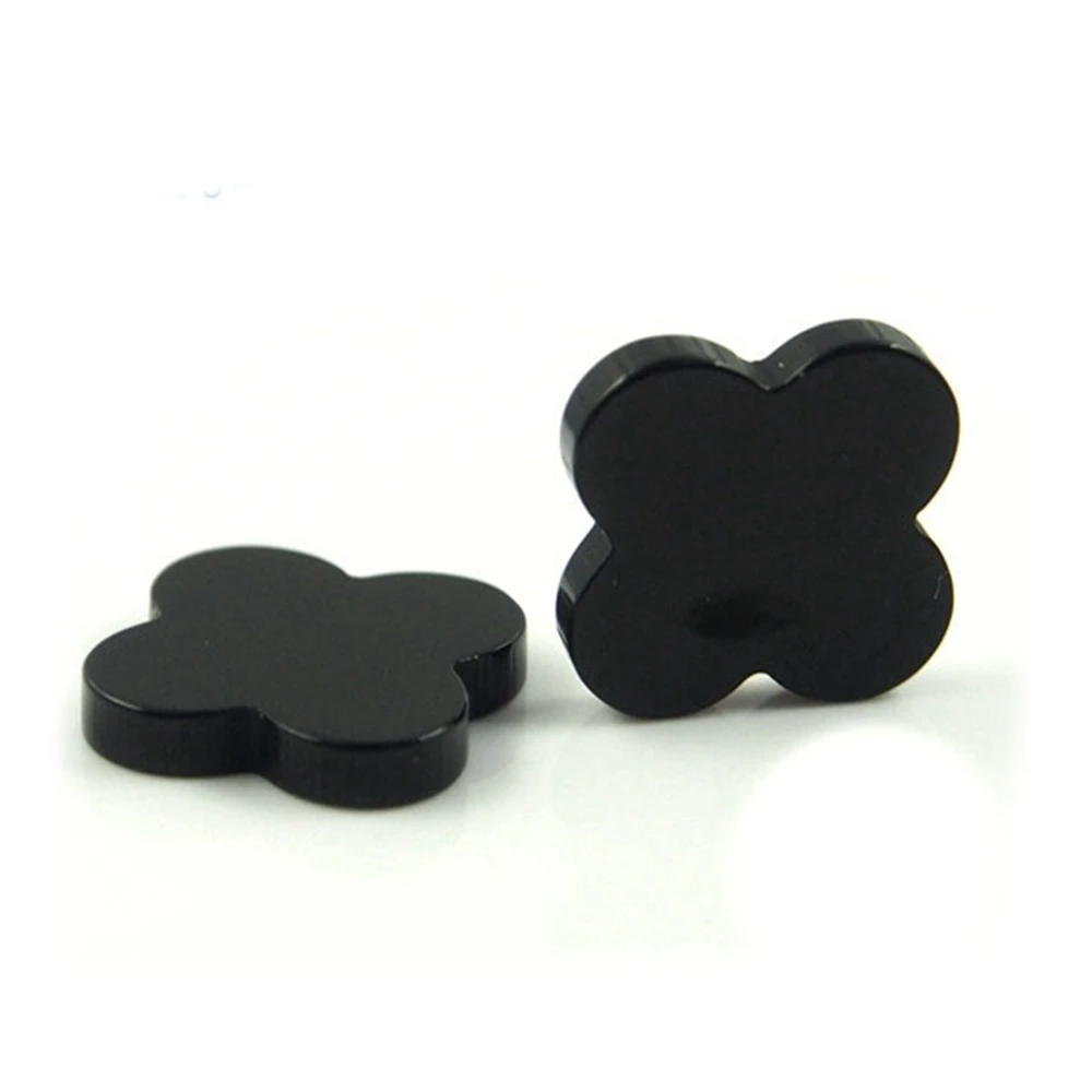 

15*15 mm 50 Piece/a lot Four-leaf clover Black Onyx agate stone slice