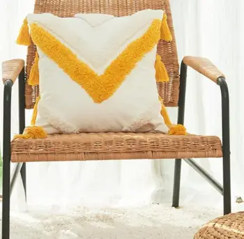 

Cotton Tufted Tassel Tassel Pillowcase Nordic Moroccan Embroidery Geometric Cushion Cover