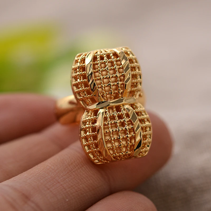EthiopianFlowersGoldColorRingsWomenWeddingJewelryFingerRing