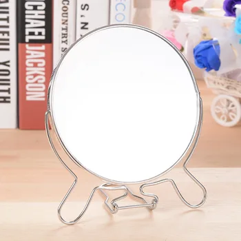 

HD Round Iron Edge Bracket Makeup Mirror 2-sided 360 Degree Rotating 2X Portable Desktop Metal Vanity Mirror Make Up Tool