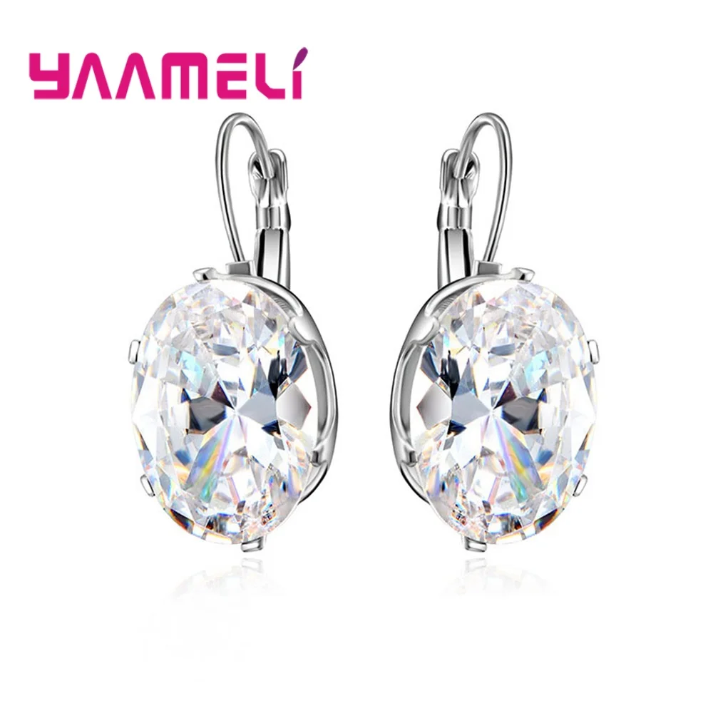 Newest Trendy Fashion Jewelry 925 Sterling Silver Korean Style Waterdrop Oval Square Austrian Crystal Brincos Earrings for Women