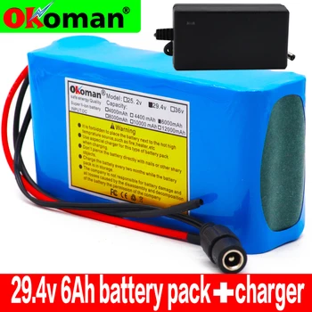 

100% High capacity 24V 6Ah 18650 Battery li-ion battery pack 29.4v 6000mah Electric bicycle moped /Li-ion battery with charger